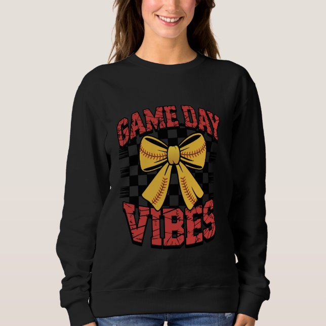 Spieltag Stimmung Coquette Bogen Softball Mama Mut Sweatshirt (Vorderseite)