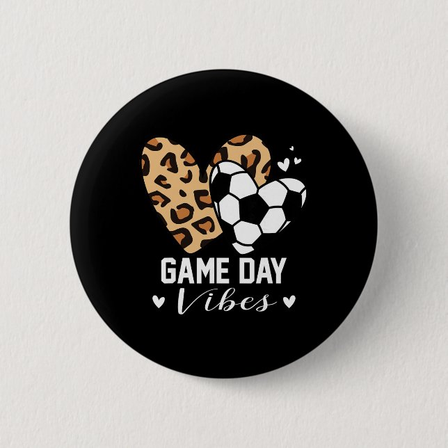 Spieltagsvibes Lustige Fußballmutter Leopard Herz  Button (Vorderseite)