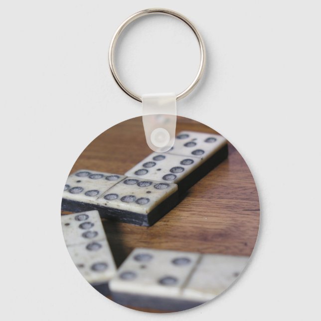 Spieltisch Domino Dominoes Wood Altes Vintages Spi Schlüsselanhänger (Vorderseite)