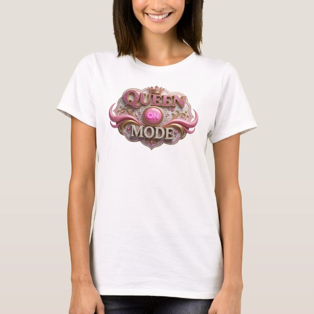 Spieltötendes Rot QUEEN ON MODE Textdesign T-Shirt (Vorderseite)