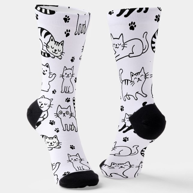 Spielvolle Cat Paw Print Crew Socken (Gewinkelt)