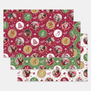 Spielvolle Familienfoto Collage Weihnachten Geschenkpapier Set