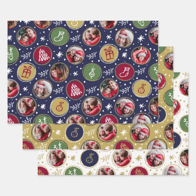 Spielvolle Familienfoto Collage Weihnachten Geschenkpapier Set (Set)