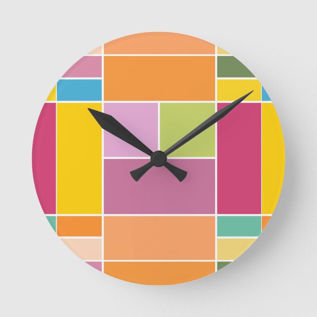Spielvolle geometrische Blöcke für die Springtime Runde Wanduhr (Vorderseite)