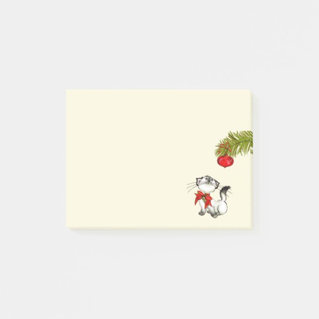 Spielvolle Kätzchen in einem roten Weihnachtsbock Post-it Klebezettel (Vorderseite)