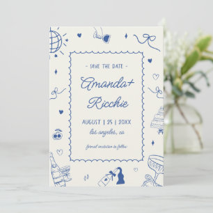 Spielvolle Retro Hand Drawn Whimsical Doodle Weddi Save The Date