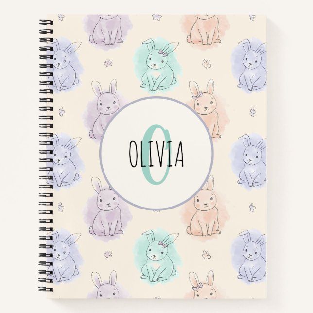 Spielvolle Sketch Bunnies Monogram Notizbuch (Vorderseite)