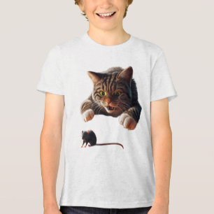 Spielvolles Cat Pouncon Mouse - Funny Cartoon Desi Tri-Blend Shirt