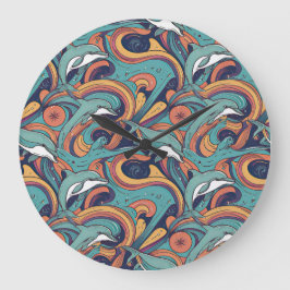 Spielvolles Delphinmuster - Ocean Inspiriert Desig Große Wanduhr