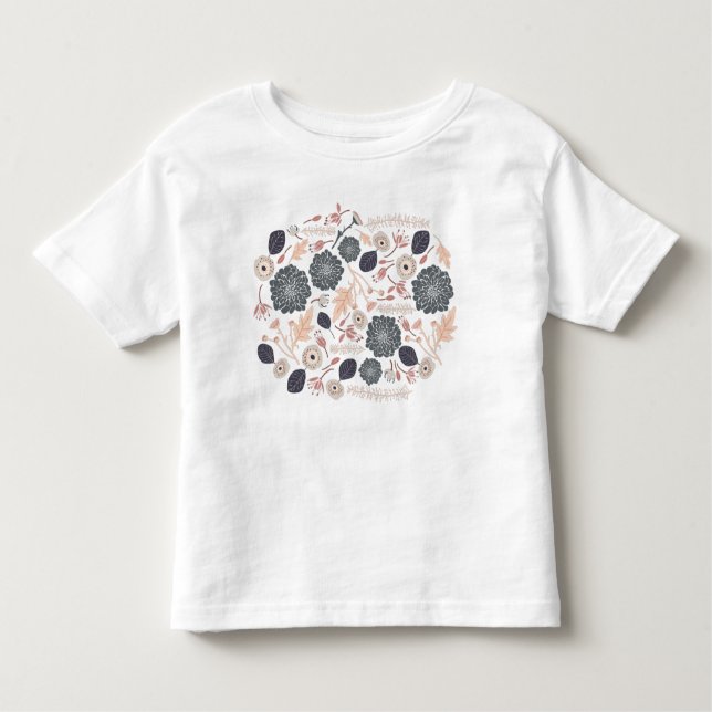 Spielvolles graues blaues Peach floral Repeat Moti Kleinkind T-shirt (Vorderseite)
