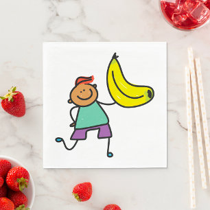Spielvolles Kind hält große gelbe Banane Serviette