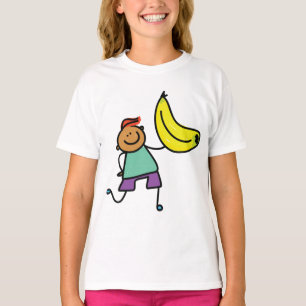 Spielvolles Kind hält große gelbe Banane T-Shirt