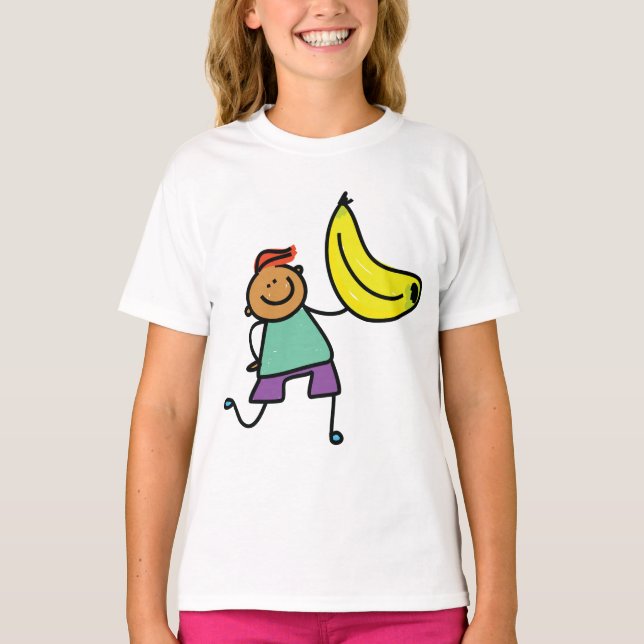 Spielvolles Kind hält große gelbe Banane T-Shirt (Vorderseite)