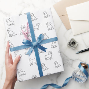 Spielvolles Schwarz-Weiß-Gezeichnet Hundemuster Geschenkpapier