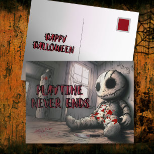 Spielzeit endet nie Gruselpuppe Halloween Feiertagspostkarte