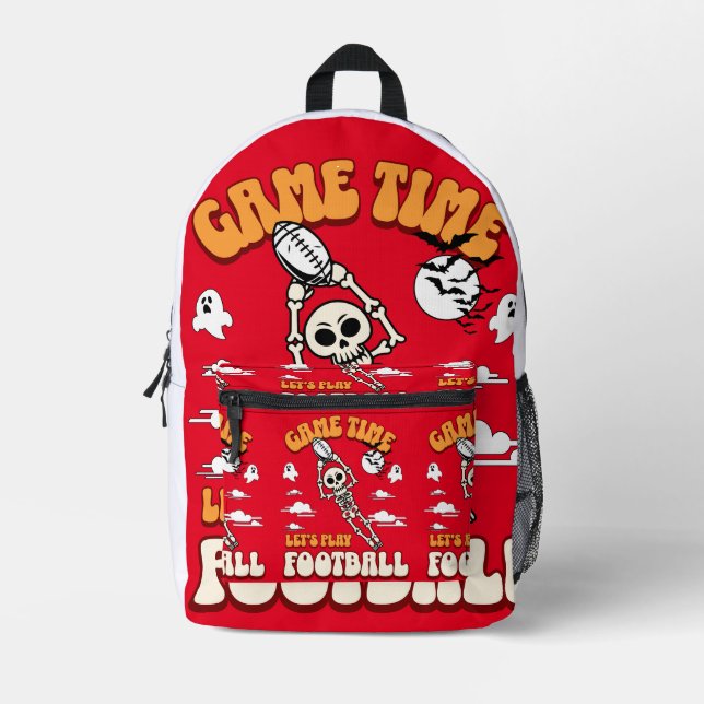 Spielzeit Lasst uns Fußball Halloween Funny spiele Bedruckter Rucksack (Vorderseite)