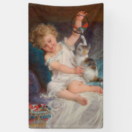 Spielzeit: Mädchen spielen mit ihrem Pet Kitten Banner