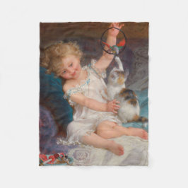 Spielzeit: Mädchen spielen mit ihrem Pet Kitten Fleecedecke