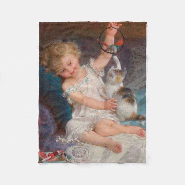 Spielzeit: Mädchen spielen mit ihrem Pet Kitten Fleecedecke (Vorderseite)