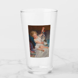 Spielzeit: Mädchen spielen mit ihrem Pet Kitten Glas