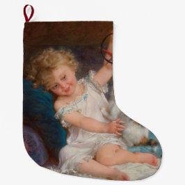 Spielzeit: Mädchen spielen mit ihrem Pet Kitten Großer Weihnachtsstrumpf