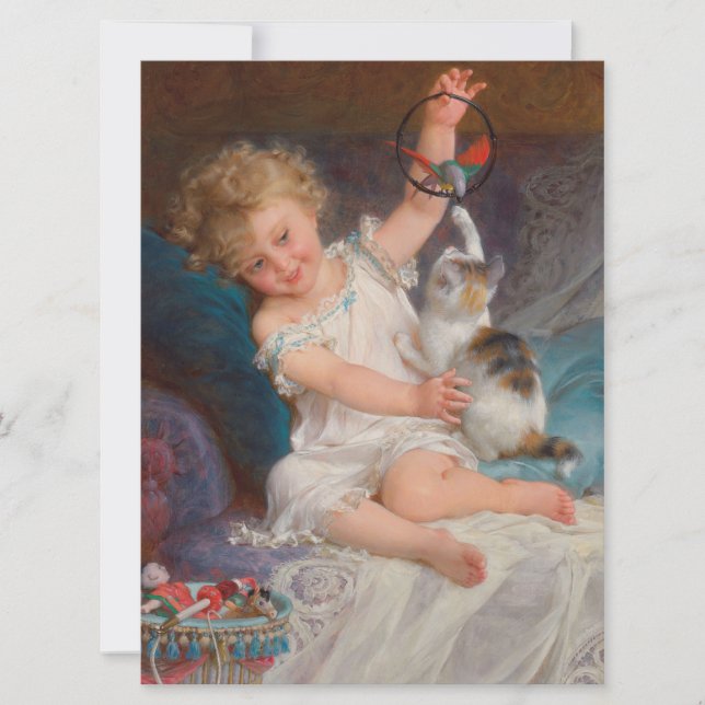 Spielzeit: Mädchen spielen mit ihrem Pet Kitten Karte (Vorderseite)