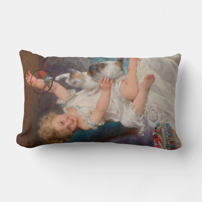 Spielzeit: Mädchen spielen mit ihrem Pet Kitten Lendenkissen (Vorderseite)