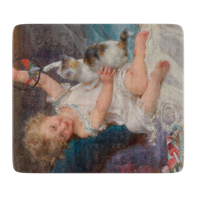 Spielzeit: Mädchen spielen mit ihrem Pet Kitten Schneidebrett (Vorderseite)