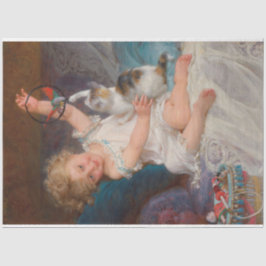 Spielzeit: Mädchen spielen mit ihrem Pet Kitten Seidenpapier