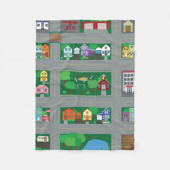 Spielzeug-Auto-Stadtstraßenkarte Fleecedecke (Vorderseite)