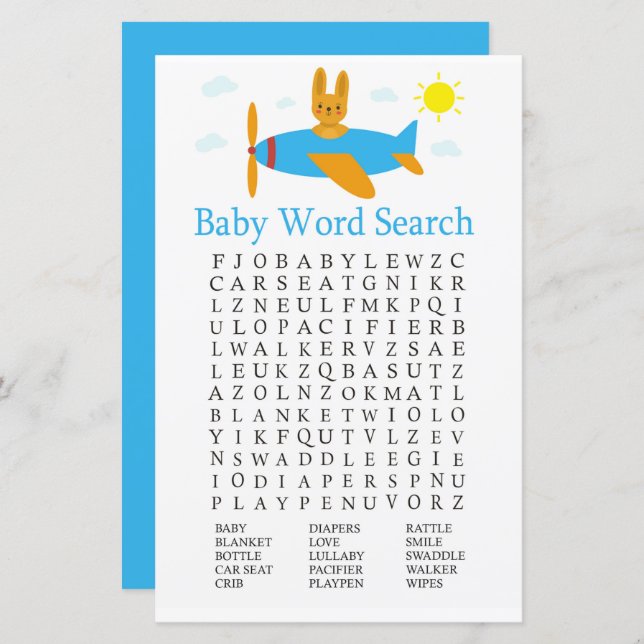 Spielzeug Baby Shower Word Search Game (Vorne/Hinten)