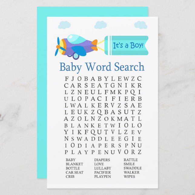 Spielzeug Babydusche Word Search Game (Vorne/Hinten)