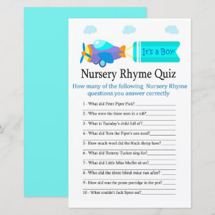 Spielzeug-Flugzeug Kinderreim-Quiz Baby-Shower-Spi