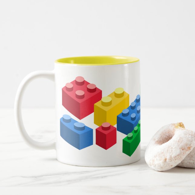 Spielzeug-Gebäude-Steine bunt Kinder Zweifarbige Tasse (Mit Donut)