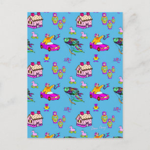 Spielzeug - Pink Dollhouses und türkisfarbene Drac Postkarte