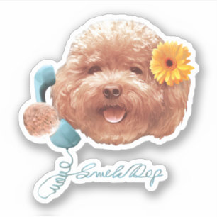 Spielzeug Poodle mit Blume- und Telefondarstellung Aufkleber