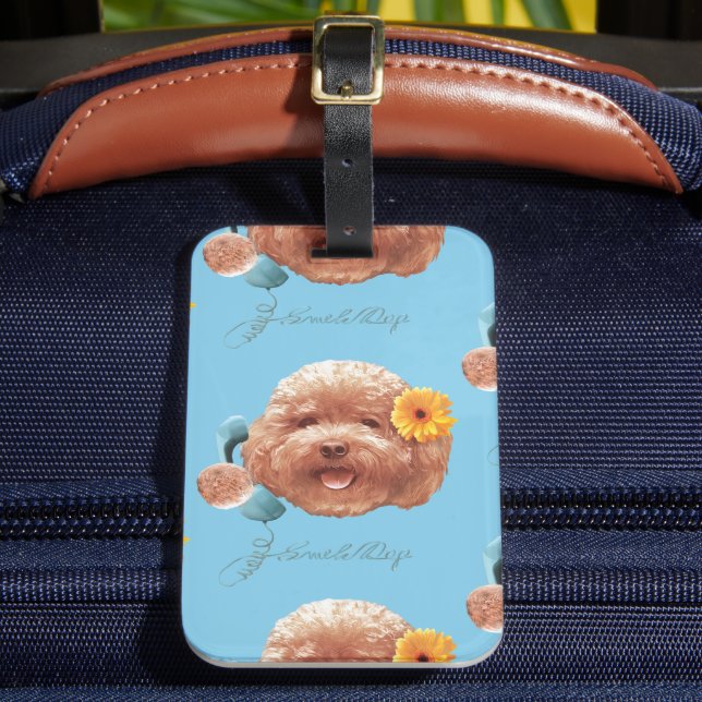 Spielzeug Poodle mit Blume- und Telefondarstellung Gepäckanhänger (Vorderseite Insitu 2)