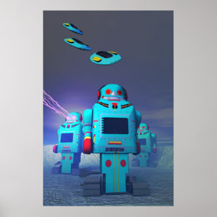 Spielzeug Robos auf dem Angriffs-Druck Poster