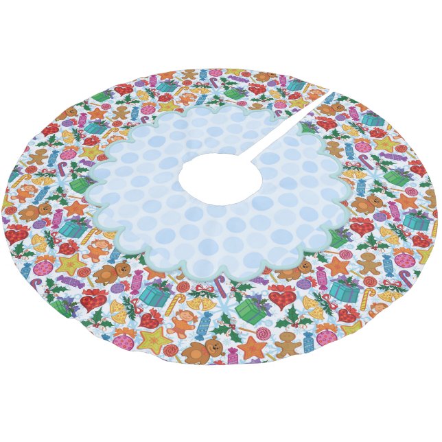 Spielzeug und Leckereien Weihnachtsrock Polyester Weihnachtsbaumdecke (Schrägansicht)