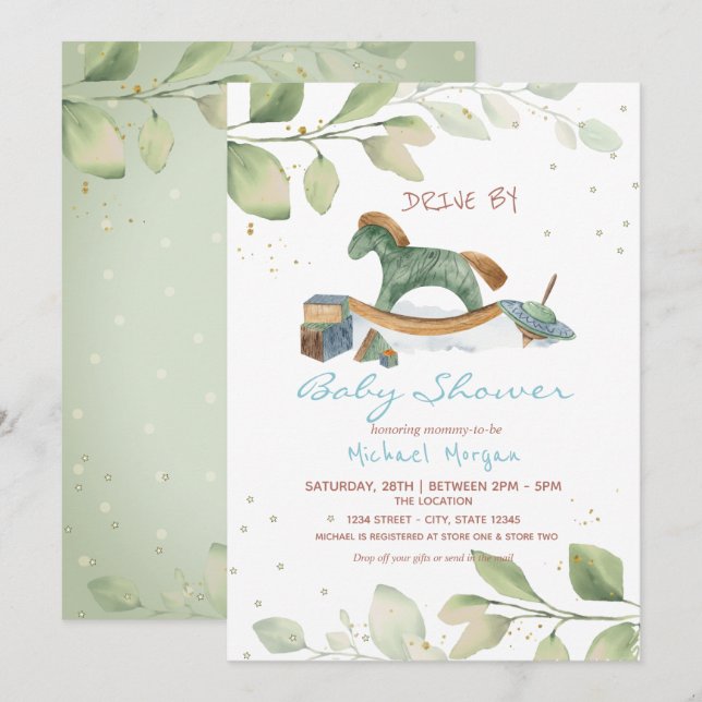 Spielzeugantrieb mit Babydusche Einladung (Vorne/Hinten)