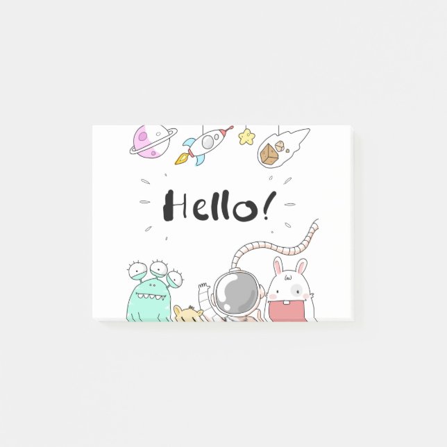 Spielzeugastronaut Rocket Planet Galaxy Alien Mons Post-it Klebezettel (Vorderseite)