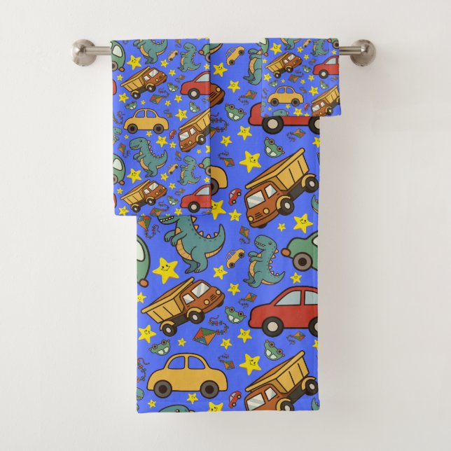 Spielzeugautos & Dinosaurier Badhandtuch Set (Insitu)