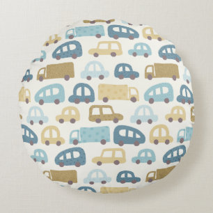 Spielzeugautos & Lastwagen   Staubblau Beige Rundes Kissen