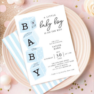 Spielzeugblöcke Boy Baby Shower Einladung Blue