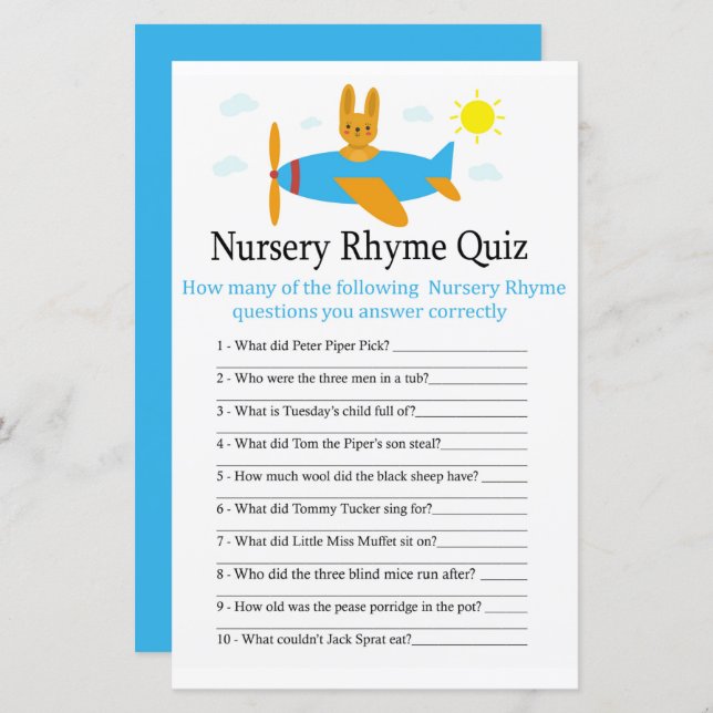 Spielzeugflugzeug Kinderzimmer Rhyme Quiz Babydusc (Vorne/Hinten)