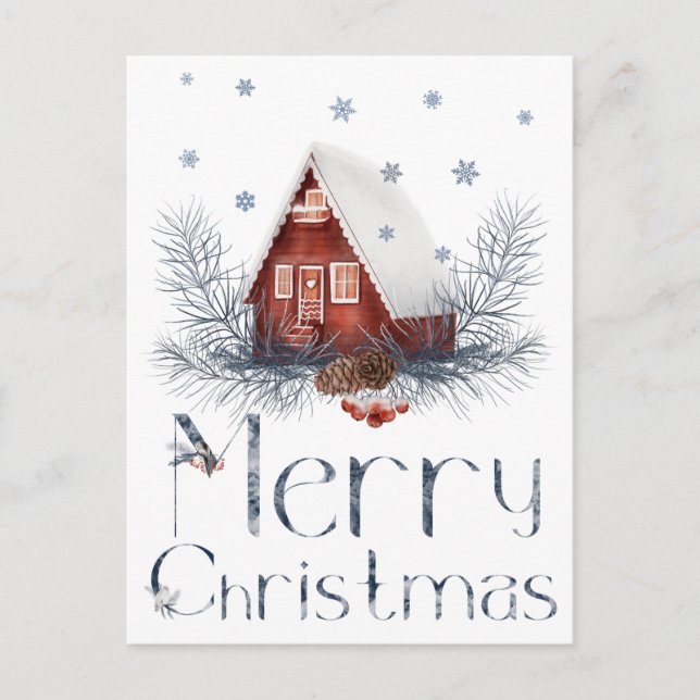 Spielzeughaus oder Holzkabine, Kiefernzapfen, Berr Postkarte (Vorderseite)