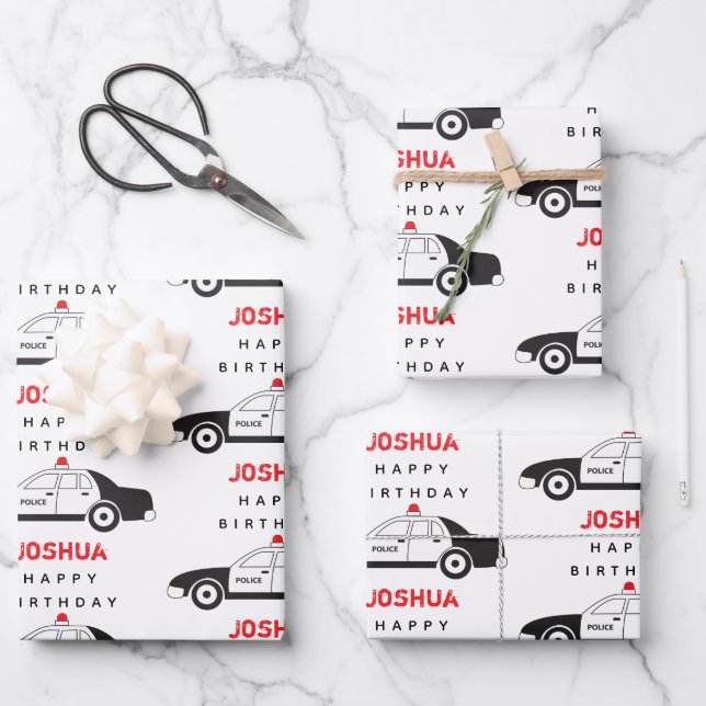 Spielzeugpolizei Individuelle Name Kindergeburtsta Geschenkpapier Set (Vorderseite)