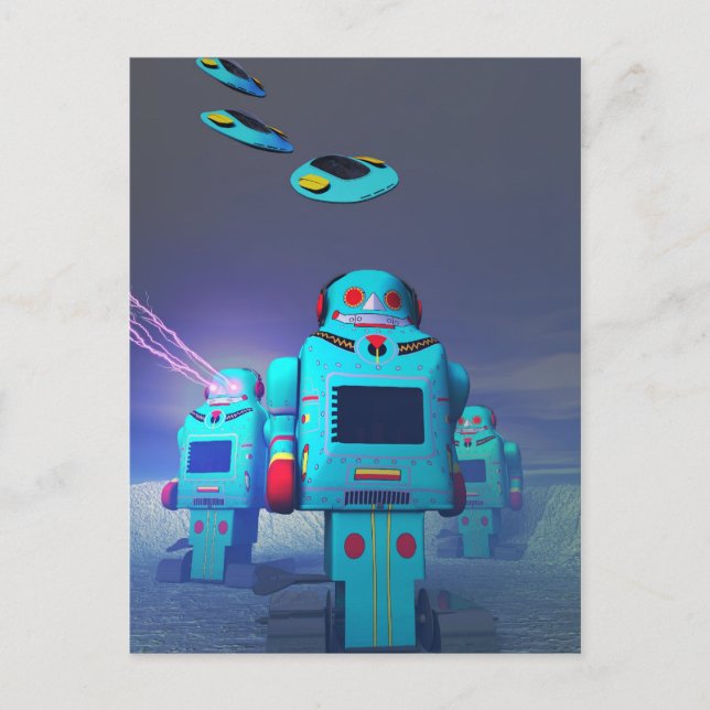 Spielzeugroboter auf der Ansteckkarte Postkarte (Vorderseite)