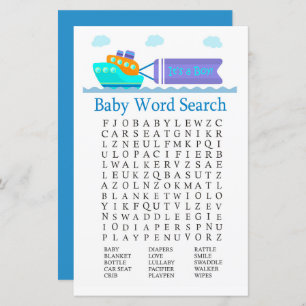 Spielzeugschiff Baby Shower Word Search Game