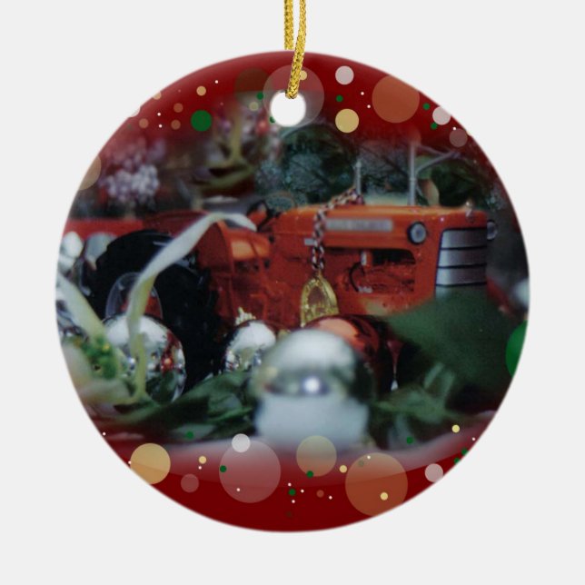 Spielzeugtraktoren für Weihnachten 4 Keramikornament (Vorne)